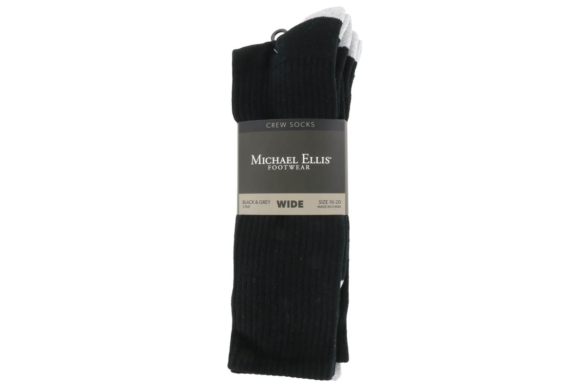 Michael Ellis BIG Crew Socks Black/Grey 3-Pack - Wide