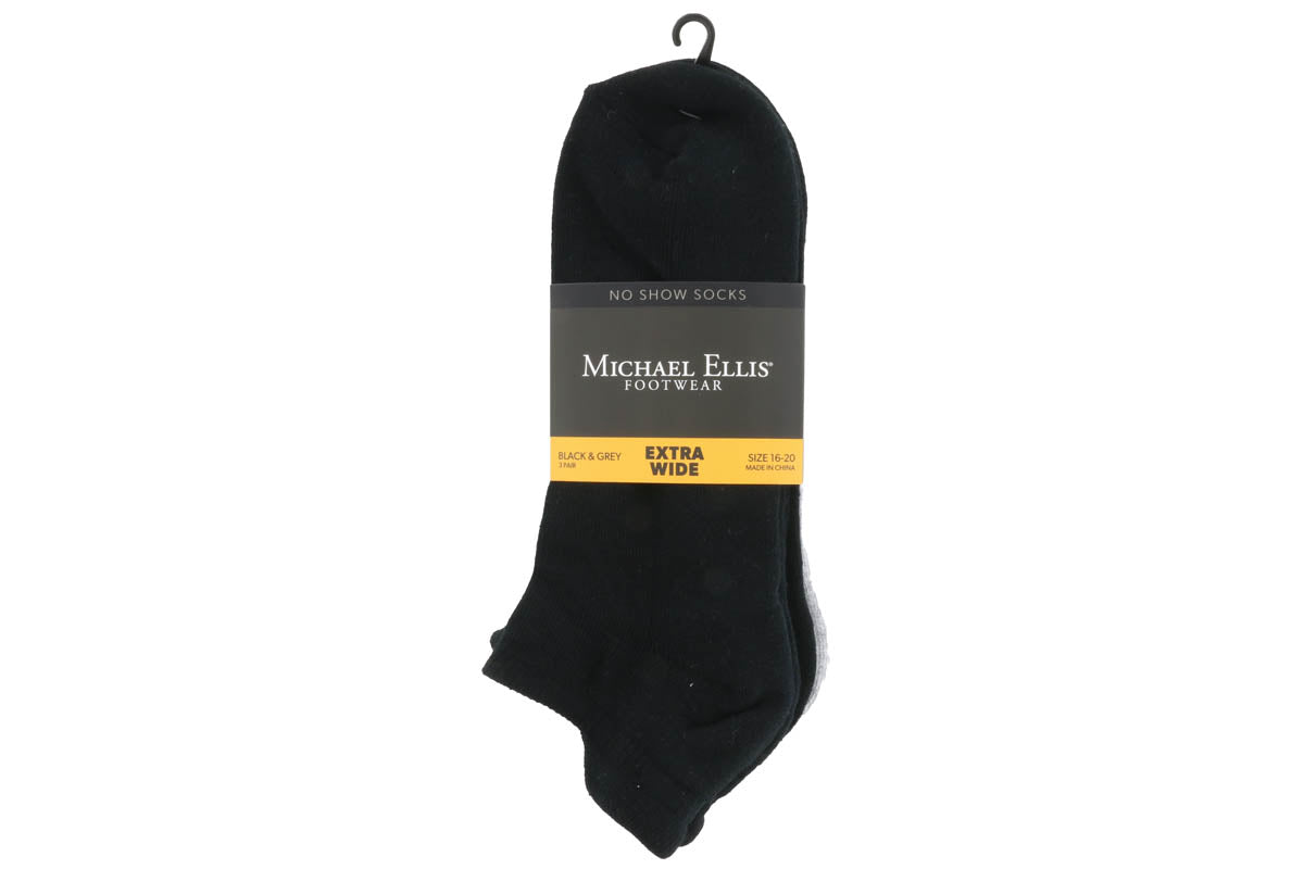 Michael Ellis BIG No Show Socks Black/Grey 3-Pack - Extra Wide