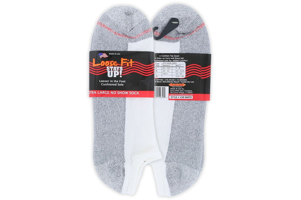 Socks Loose Fit No Show White - 2BigFeet