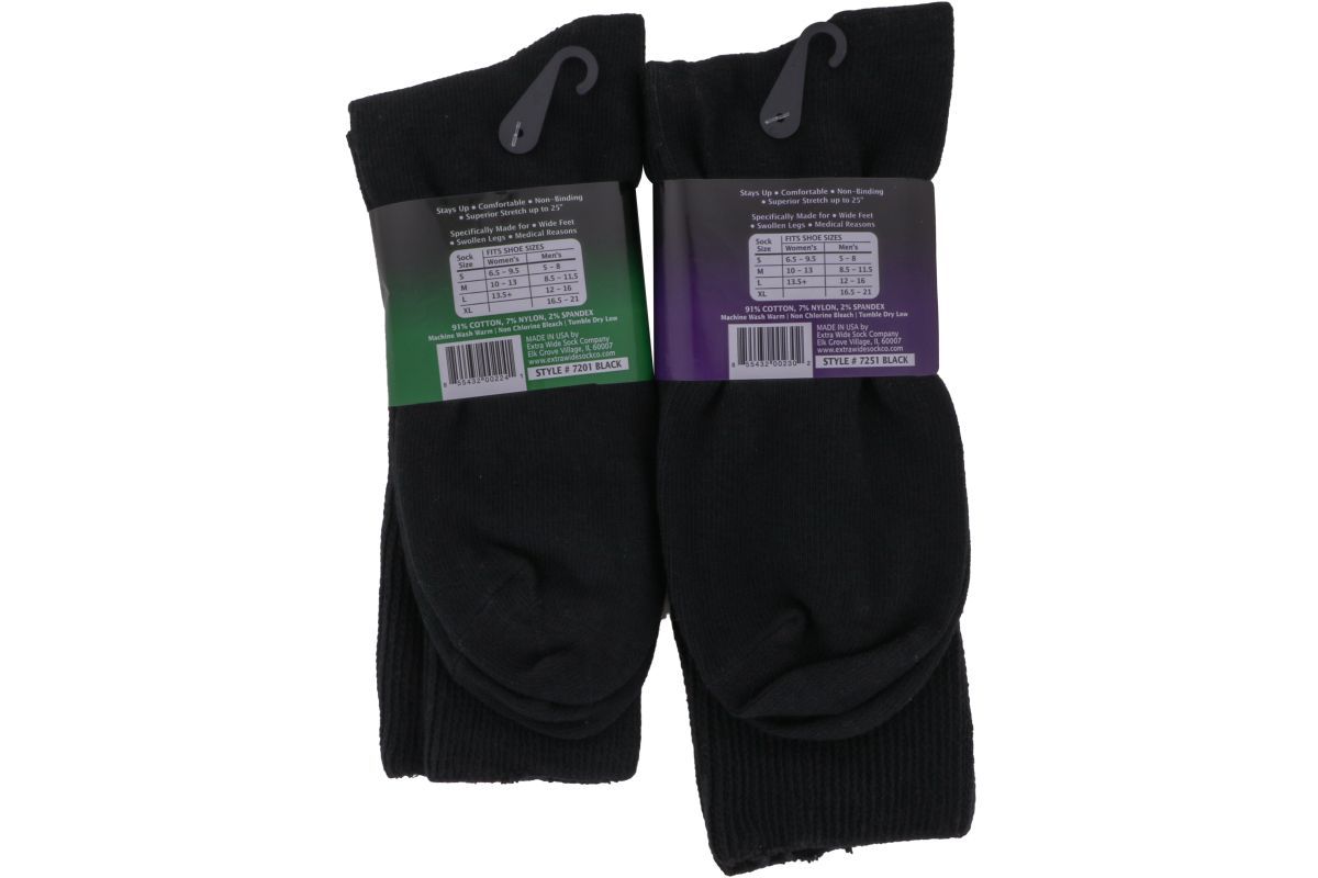 Extra Wide Socks Crew Black - 2BigFeet