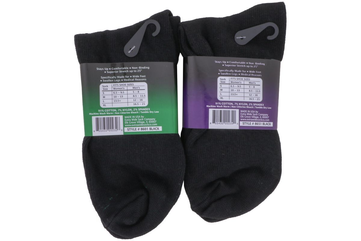 Extra Wide Socks Quarter Black - 2BigFeet